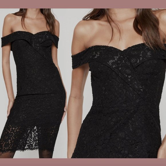 NWT $129 Bardot [ 8 US ]‎ Bella Lace Off the Shoulder Dress in Black #Q396 - Picture 2 of 12